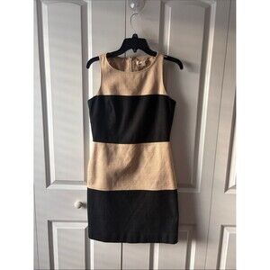 Banana Republic Black and Beige Blocked Cotton Sheath Dress Pockets Size 6